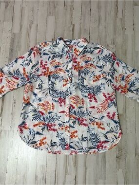 Chicos Floral Button-Up Linen Shirt Size 2.5 / 14